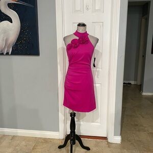 New Ivy+Blu Women size 2 Flower-detailed halter neck cocktail dress in fuchsia